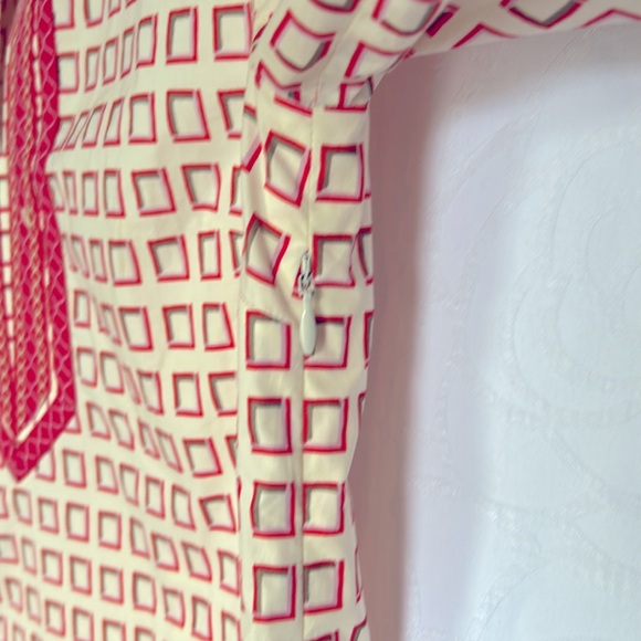 TORY BURCH orange, red, cream square printed mini dress w/3/4 sleeves. Size 2 - Picture 12 of 13